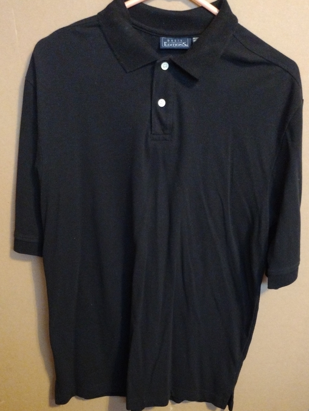 Men’s Black Polo Shirt with Two-Button Placket. Size M